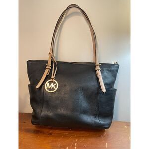 Michael‎ Kors Jet Set Jet Pebbled Leather Tote Bag Large Black Pristine